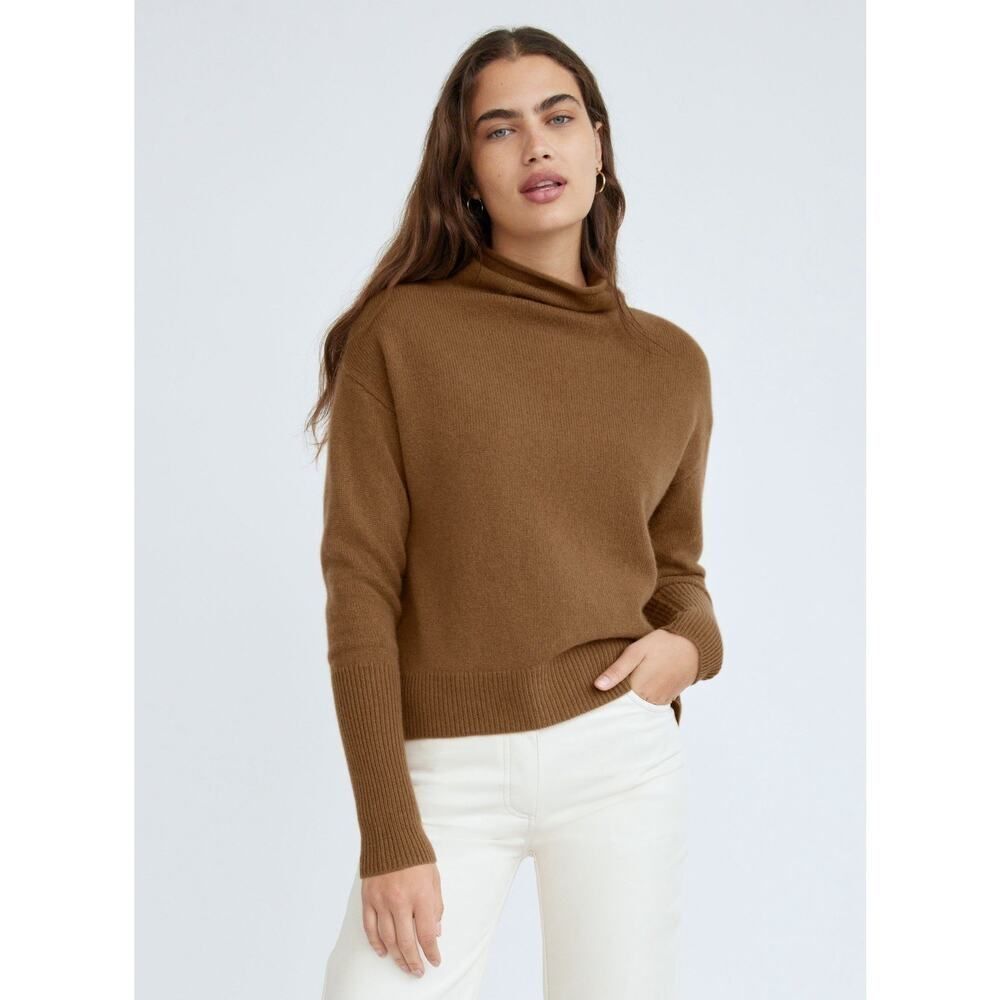 Wilfred Cyprie Sweater 100% Cashmere XS Brown Soft Knit Mock Neck Minimal Chic